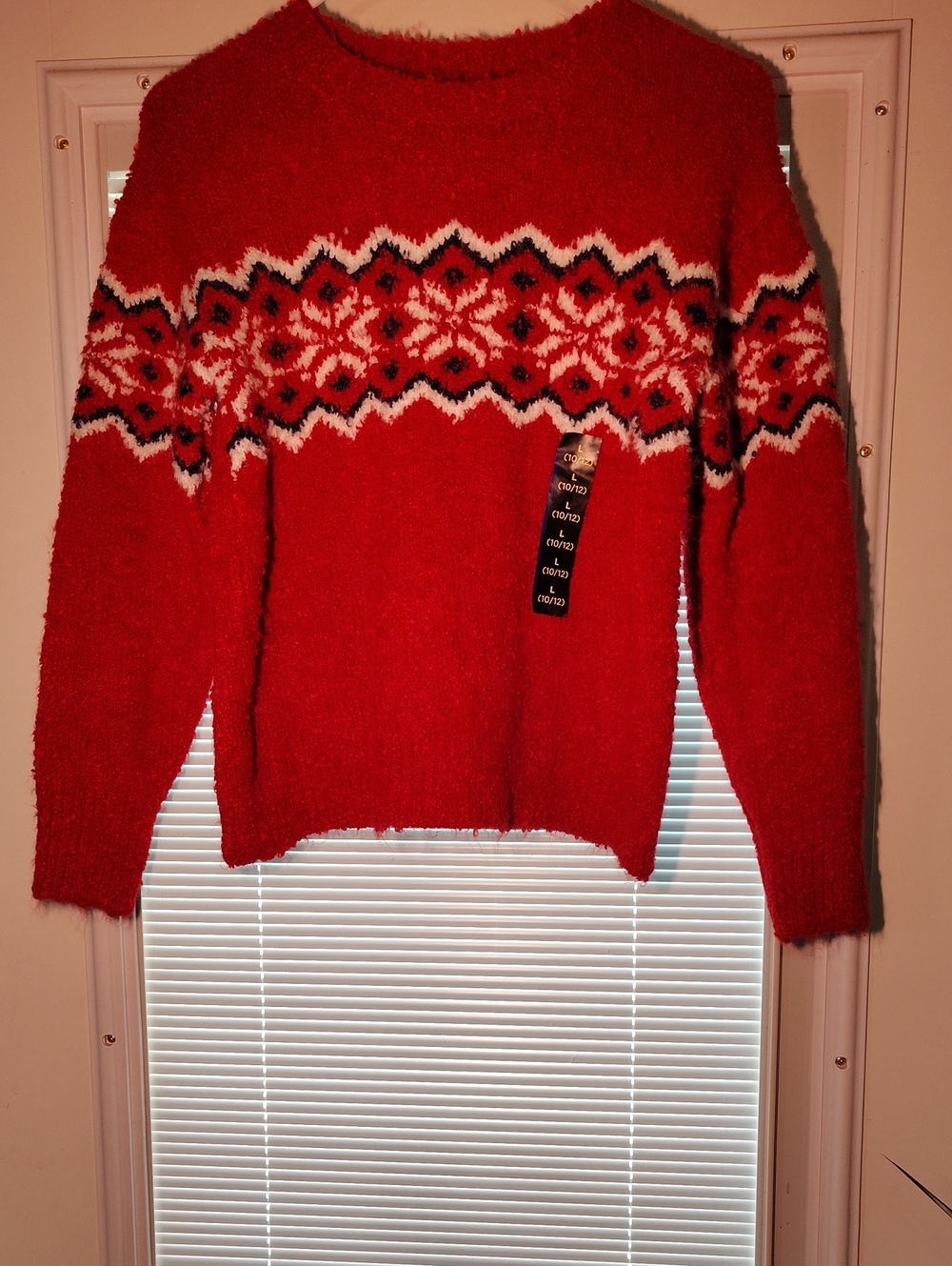 art class Red Fair Isle Crewneck Sweater with White & Black Pattern